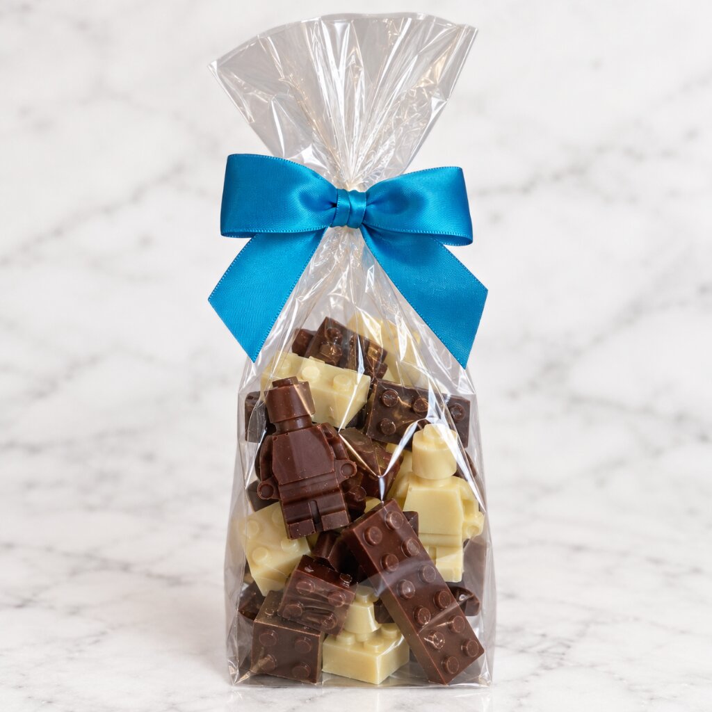 Milk and white chcocolate bricks and men in a bag