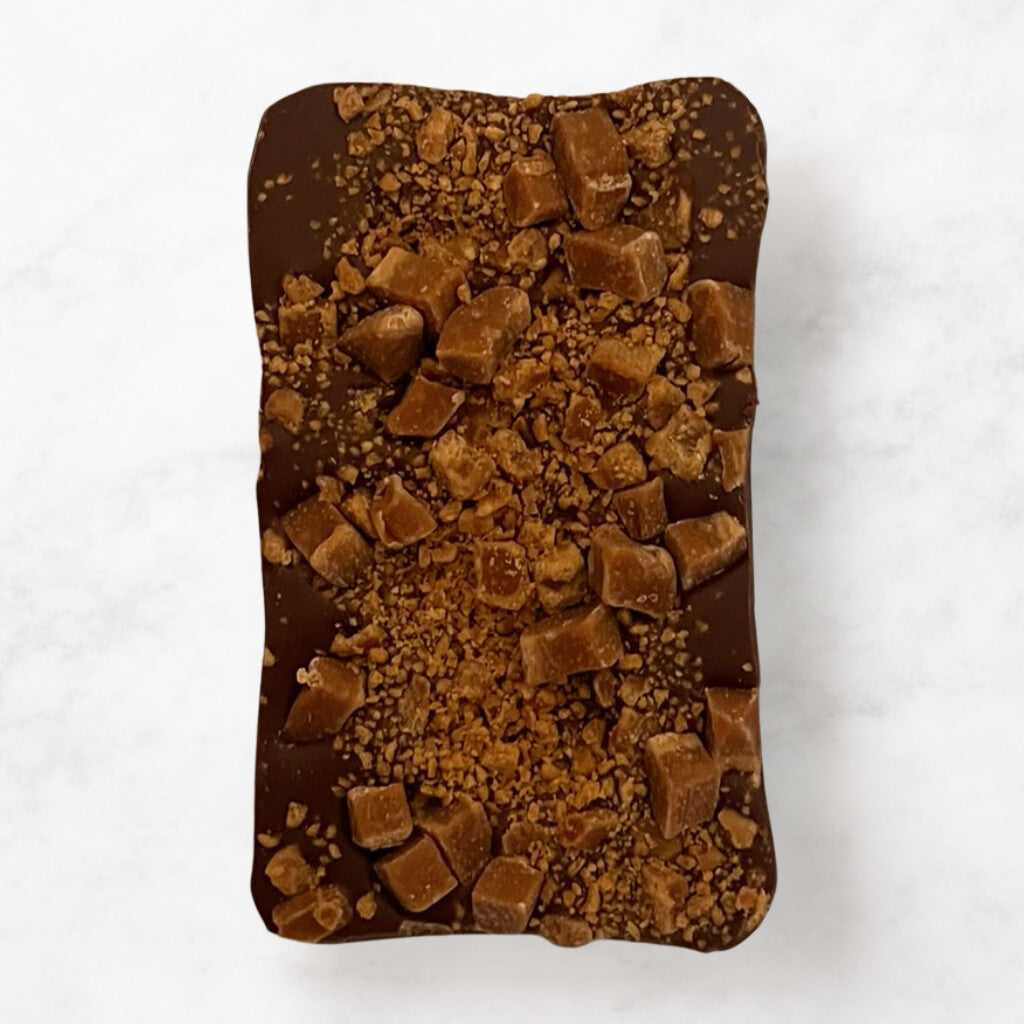 
                  
                    Chocolate bar with fudge pieces from Sweet C's Chocolates on white background
                  
                